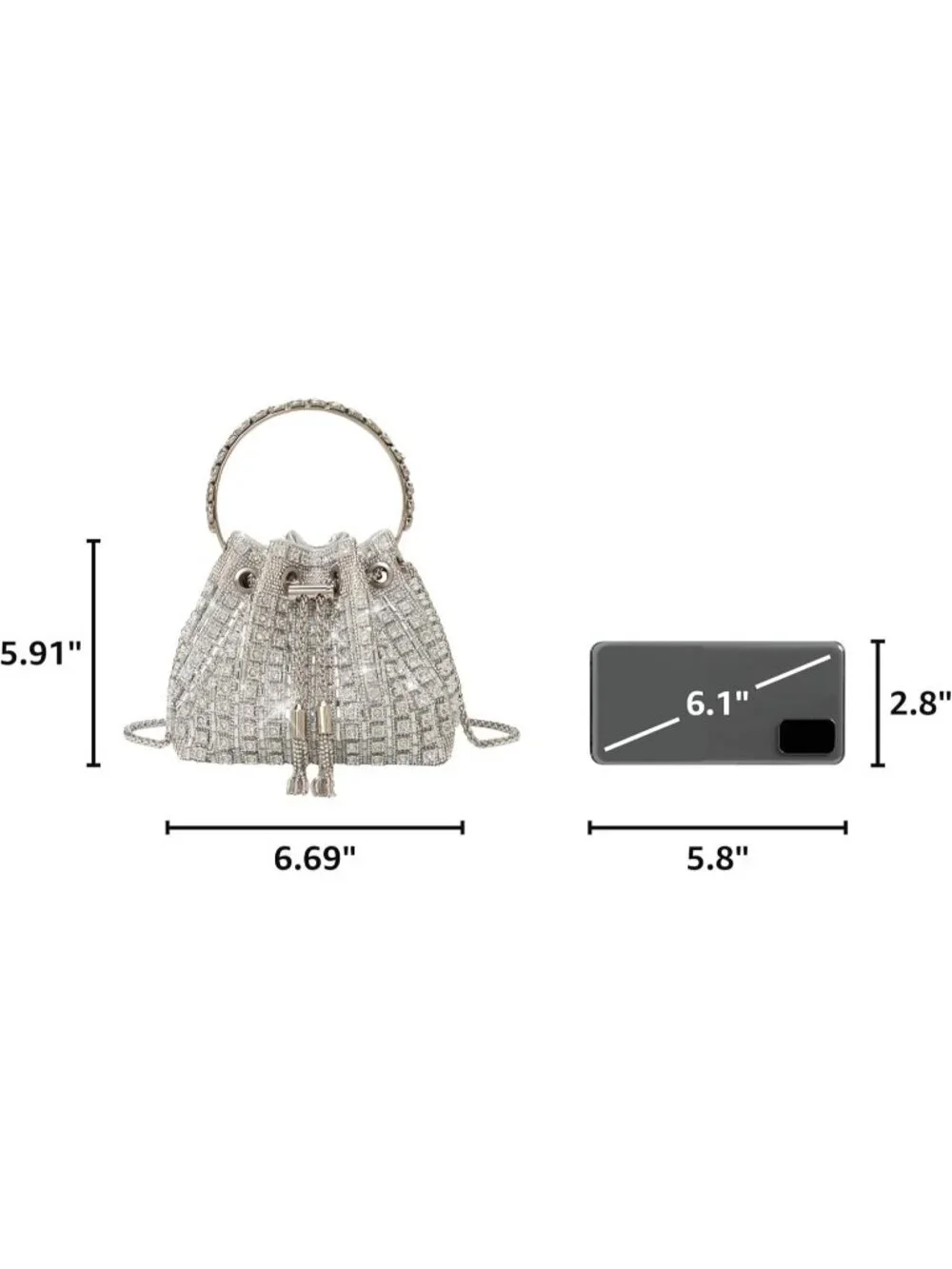 Women's Silver Sparkly Rhinestone Clutch Purse Diamond Chain Evening Bag